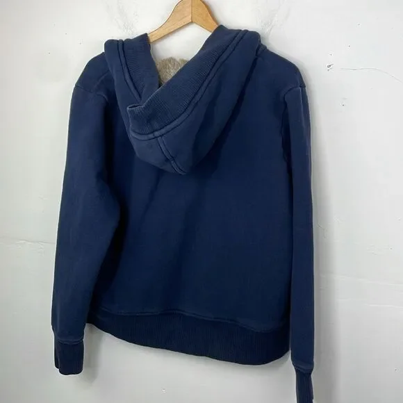 Old Navy Y2K Hooded with faux fur Sweatshirt Navy Blue size XL - Picture 3 of 11